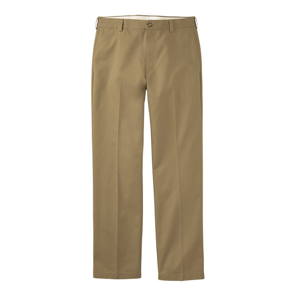 Lands End Mens Wrinkle Free Dress Chino Pants Dark Khaki Flat Front 36 Unfinish